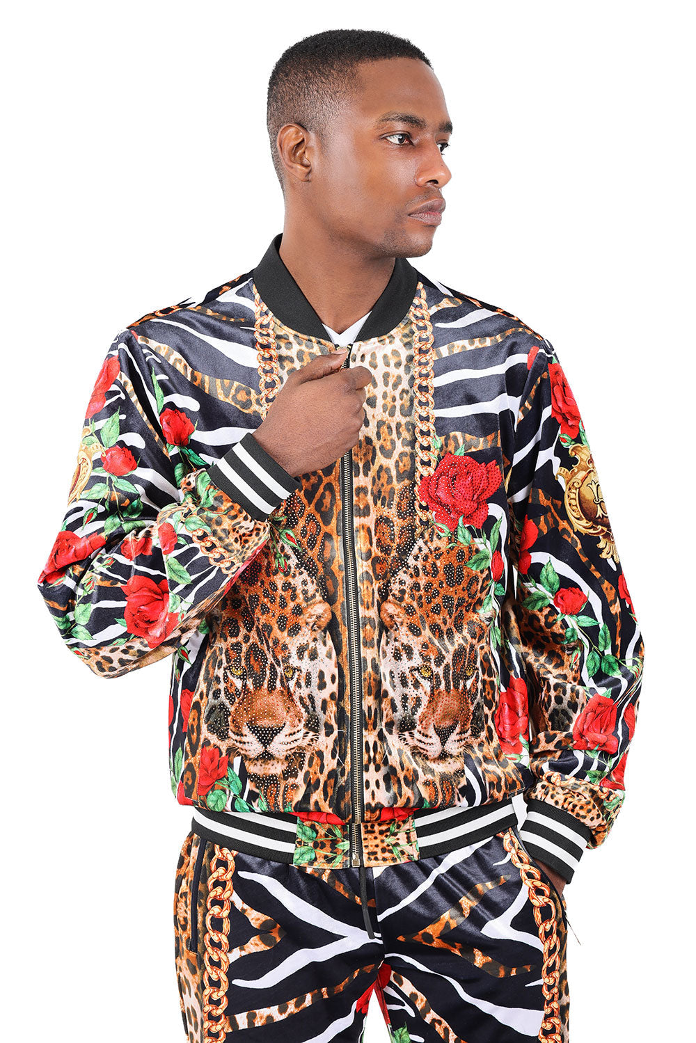BARABAS Men's Zipper Closure Leopard Zebra Floral Chain Jacket 2JBP22
