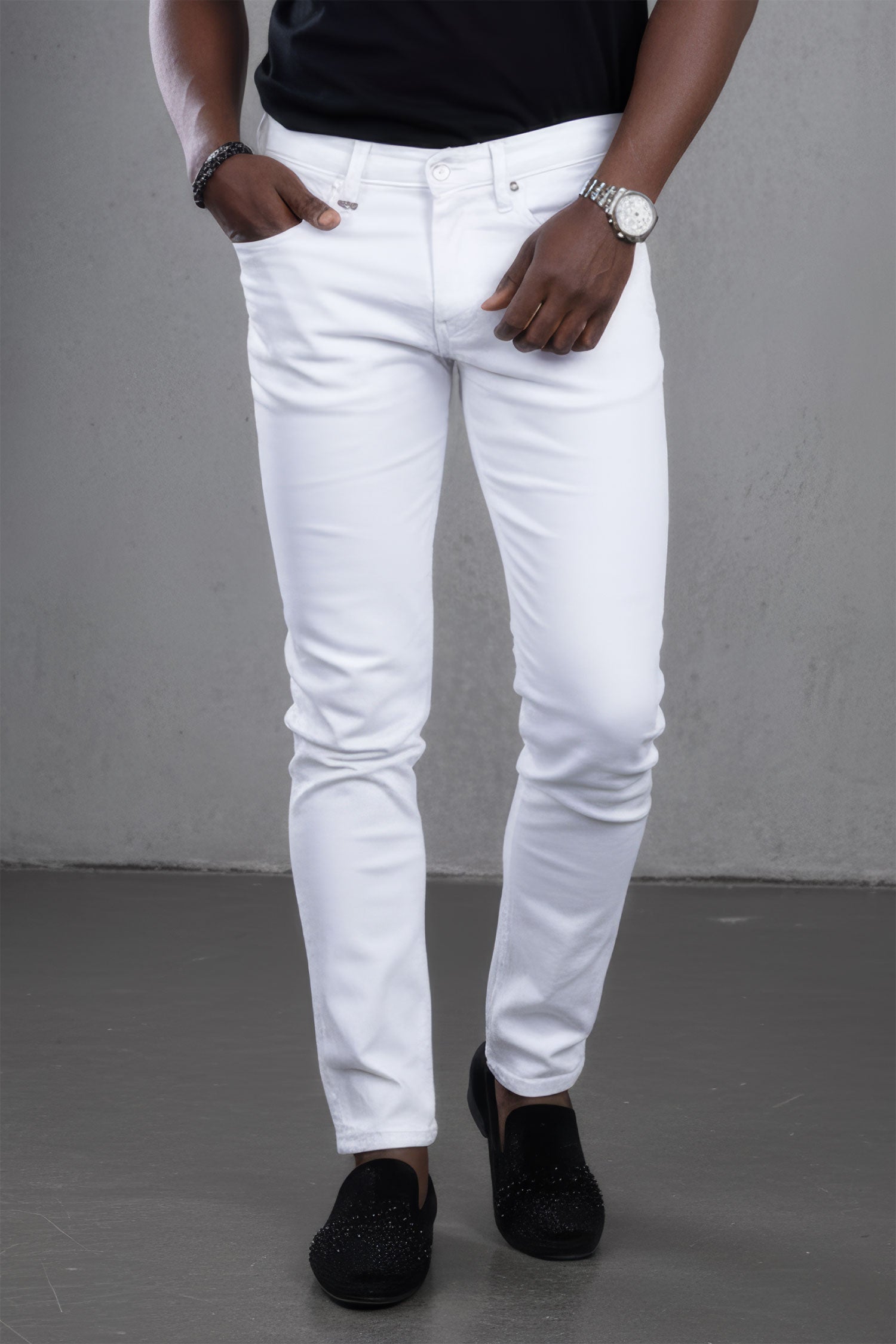 Barabas Men's Straight Fit Premium Solid White Denim Jeans 2JE10ST White