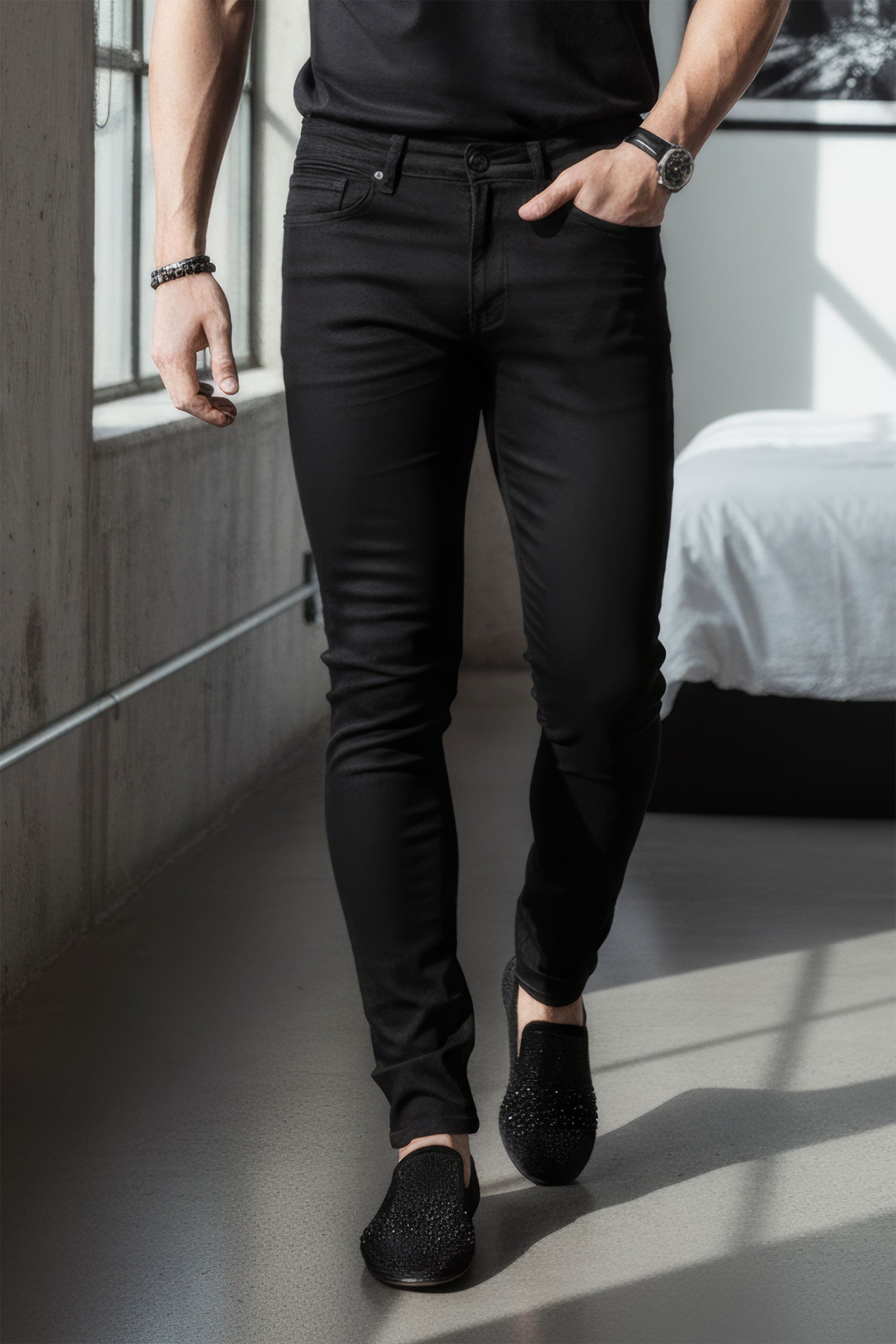 Barabas Men's Solid Color Slim Fit Contemporary Denim Jeans 2JE40 Black 