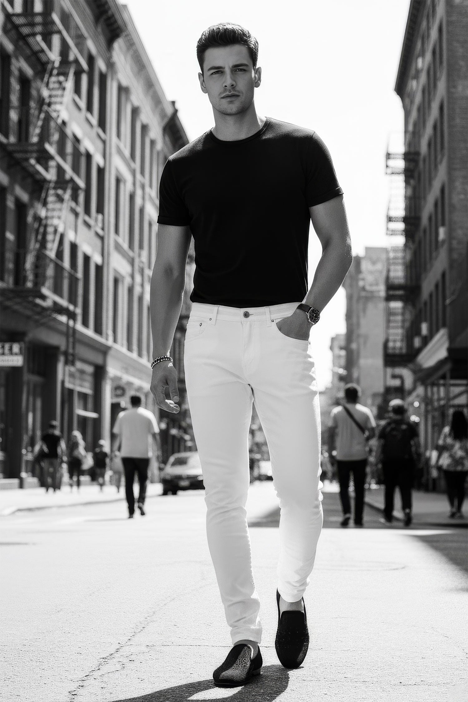 Barabas Men's Solid Color Slim Fit Contemporary Denim Jeans 2JE40 White 