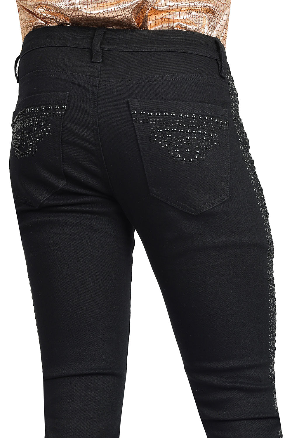 BARABAS Men's Jeans Stretch Beaded studded Slim Fit Denim Jeans 2JER22Black and Black