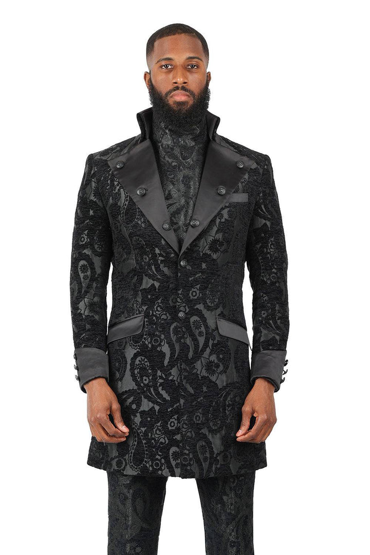 BARABAS Men's Paisley Peak Lapel Luxury Embroidered Blazer 2LBL01 Black