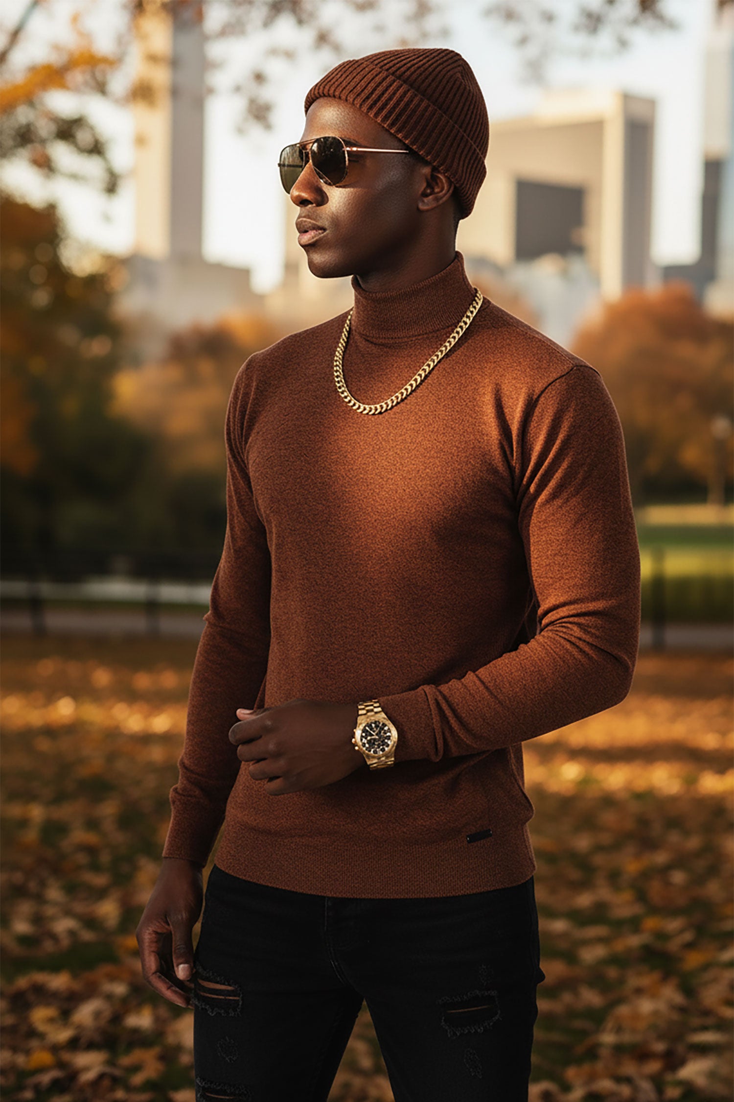 Men's Turtleneck Ribbed Solid Color Mock Turtleneck Sweater 2LS2103 Maroon