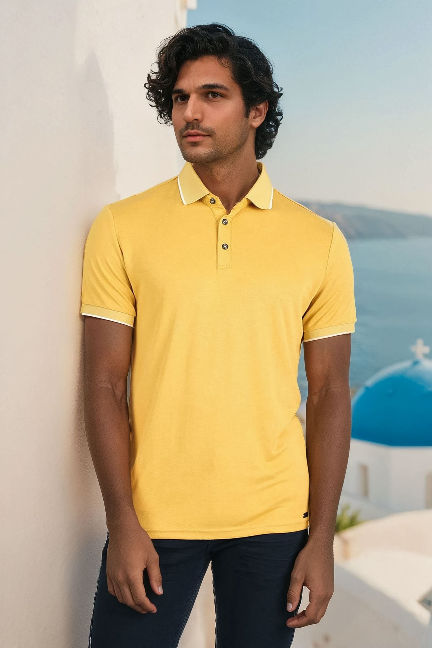 Barabas Men's Solid Color Luxury Short Sleeves Polo Shirts 2PP825 Mustard
