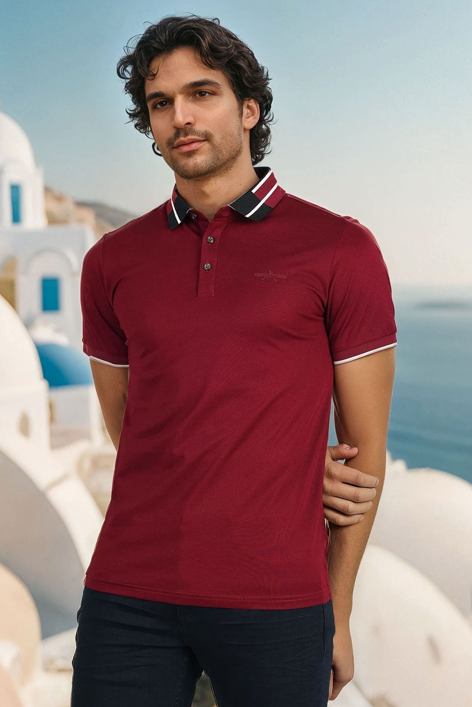Barabas Men's Solid Color Luxury Short Sleeves Polo Shirts 2PP826 Wine