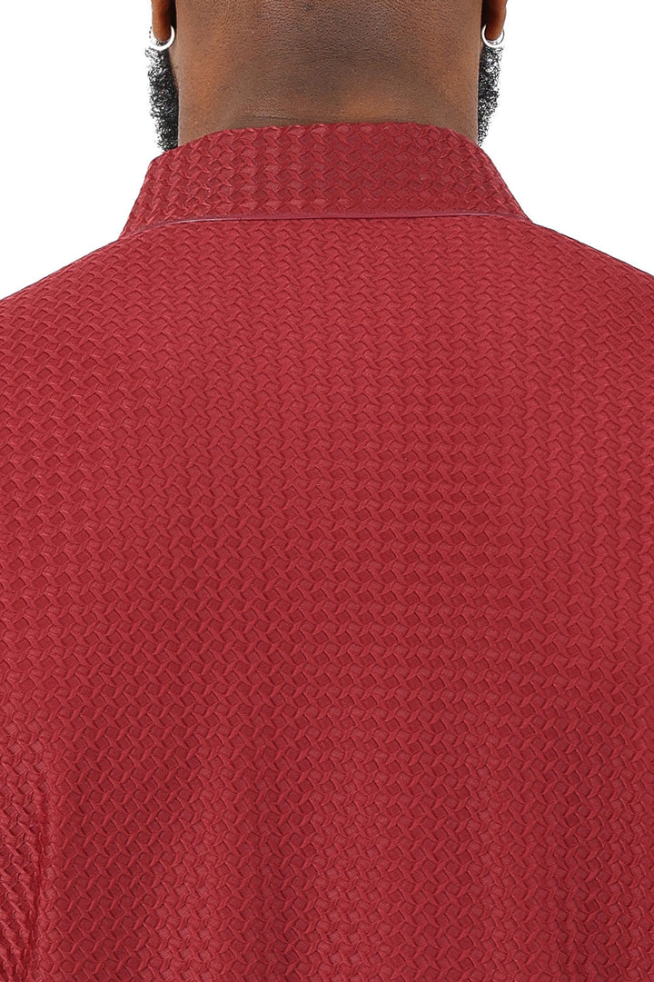 Barabas Men's  Geometric Silky Stretch Short Sleeve Polo Shirts 2PP830 Burgundy