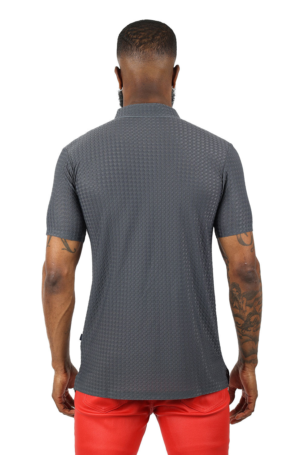 Barabas Men's  Geometric Silky Stretch Short Sleeve Polo Shirts 2PP830 Grey