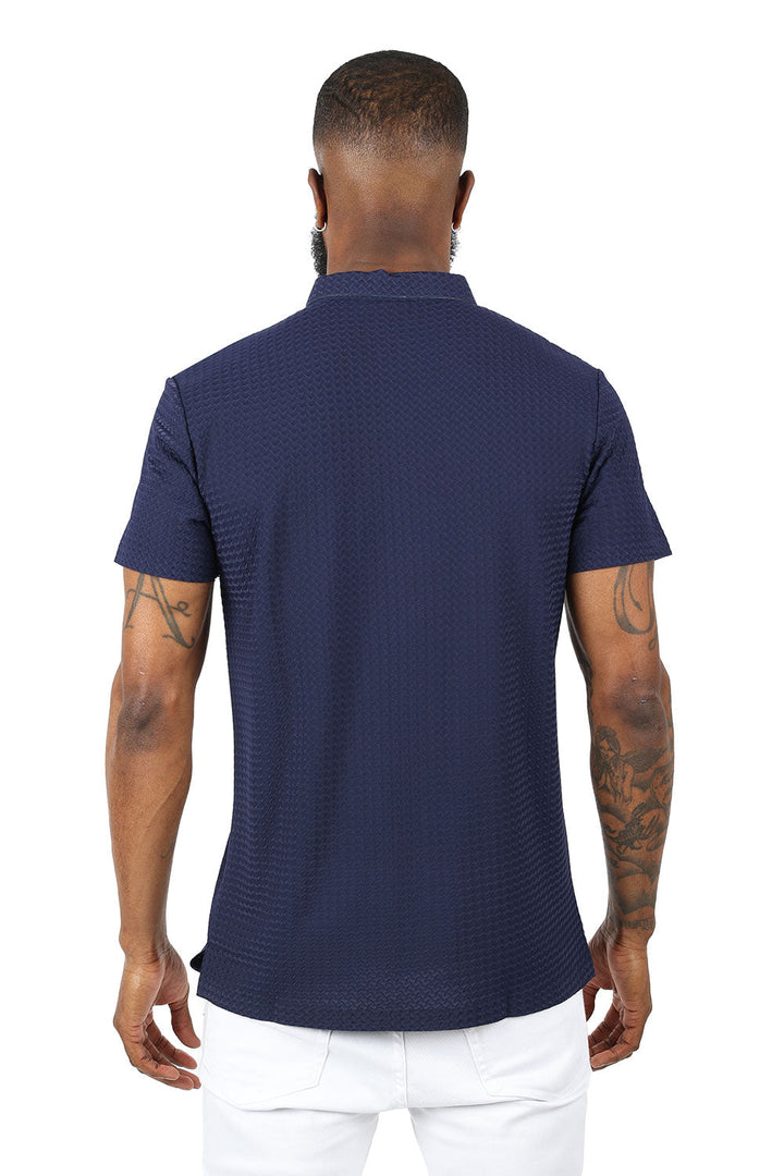 Barabas Men's  Geometric Silky Stretch Short Sleeve Polo Shirts 2PP830 Navy