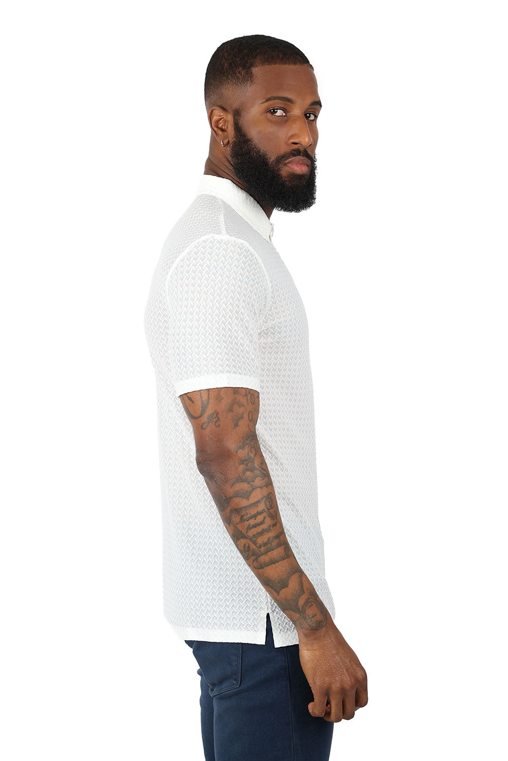 Barabas Men's  Geometric Silky Stretch Short Sleeve Polo Shirts 2PP830 White