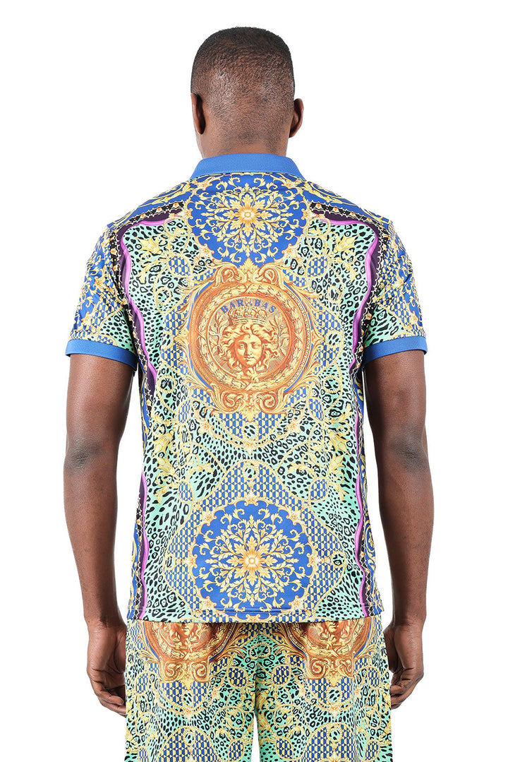 Barabas Men's Printed Baroque Medusa Floral Polo Shirts 2PSP05 Multi