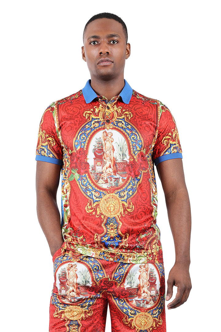 Barabas Men's Medusa Angel Floral Baroque Polo Shirts 2PSP07 Multi
