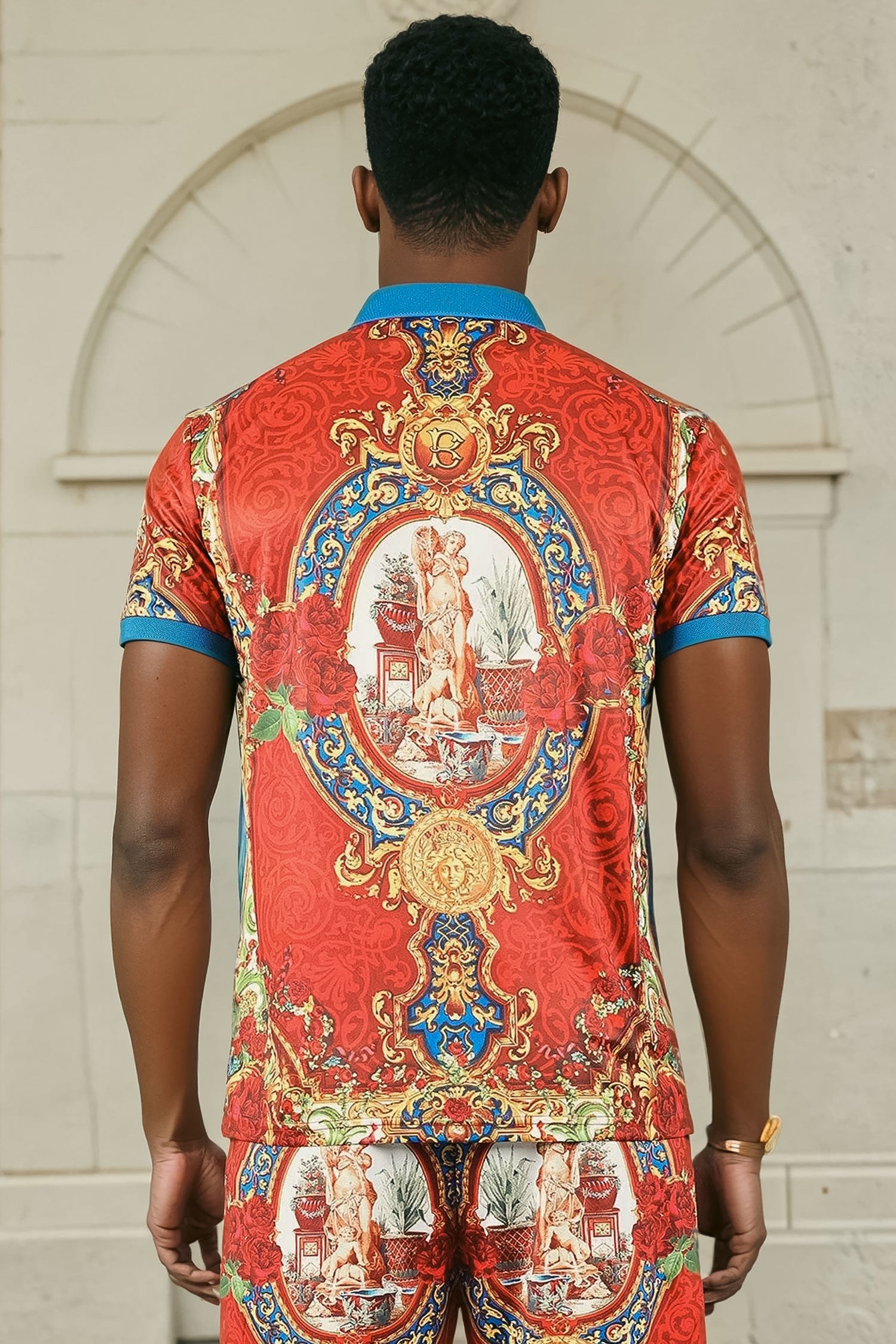 Barabas Men's Medusa Angel Floral Baroque Polo Shirts 2PSP07 Multi