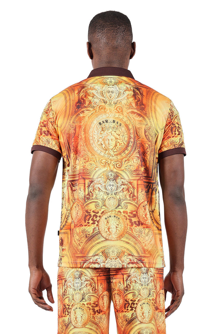 Barabas Men's Golden Medusa Leopard Baroque Polo Shirts 2PSP08 Gold