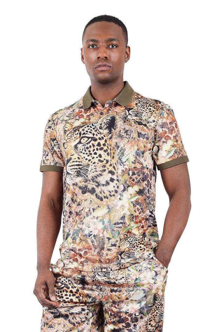Barabas Men's Leopard Floral Printed Baroque Polo Shirts 2PSP09