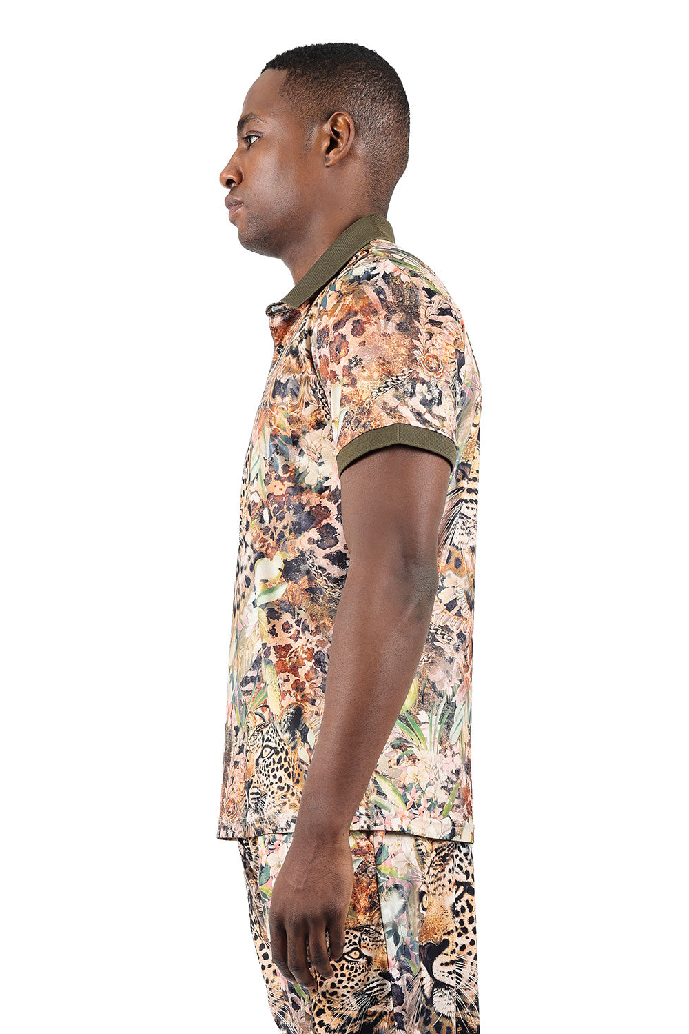 Barabas Men's Leopard Floral Printed Baroque Polo Shirts 2PSP09
