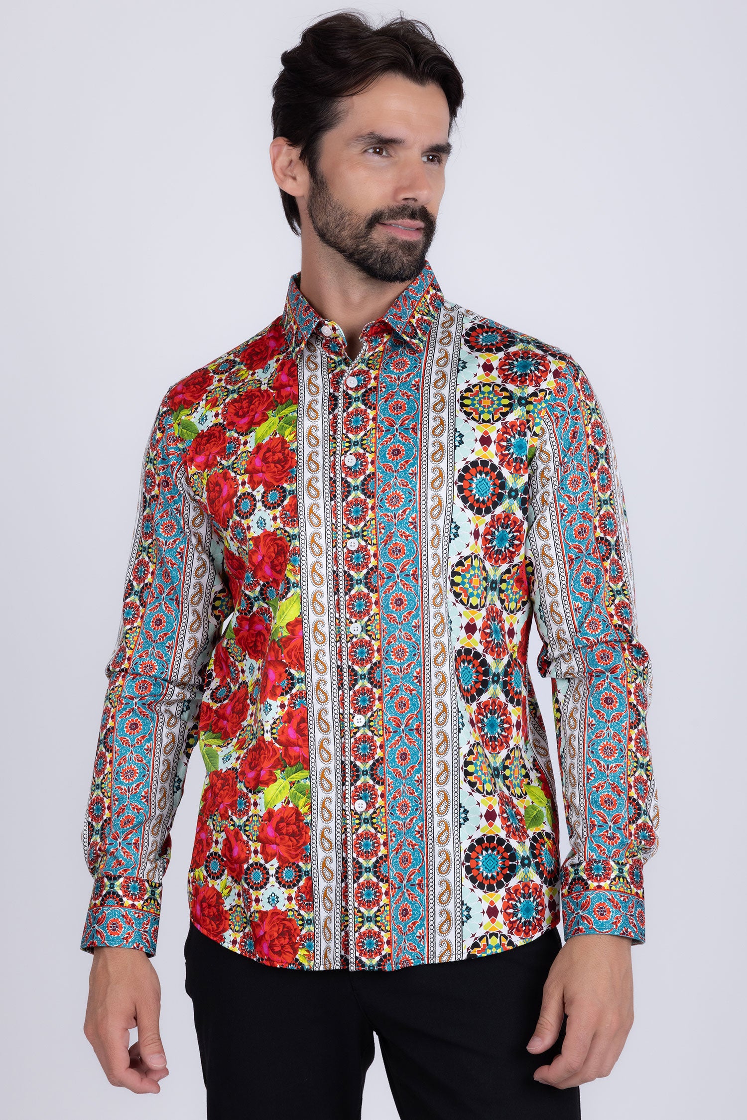 Barabas Long Sleeve Rose Pattern Men's Button Down Dress Shirts 2SA02