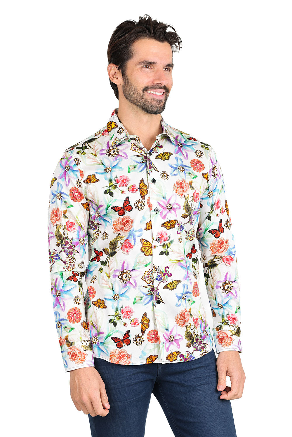 Barabas Long Sleeve Butterfly Print Men's Button Down Dress Shirts 2SA03 Multicolor