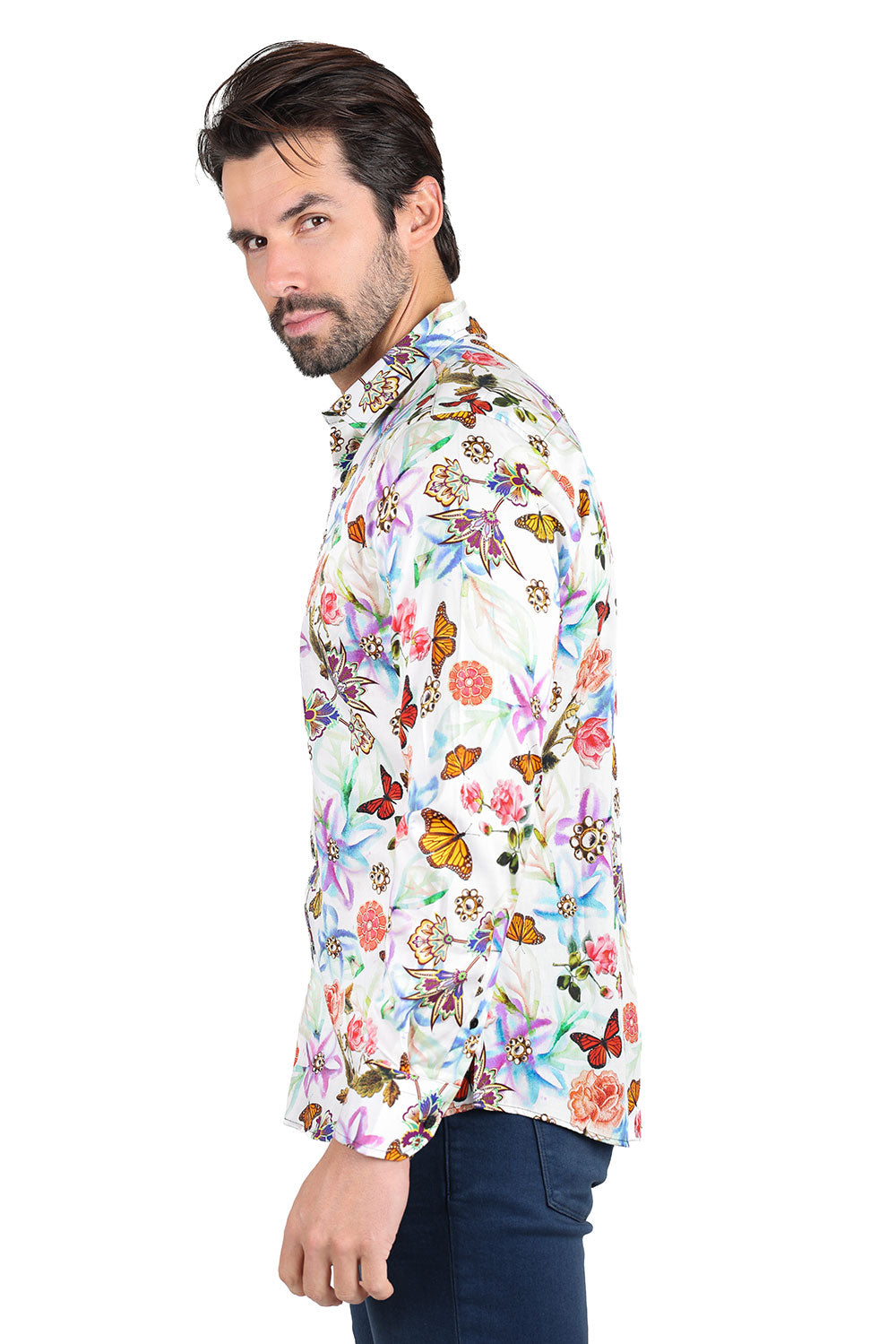 Barabas Long Sleeve Butterfly Print Men's Button Down Dress Shirts 2SA03 Multicolor