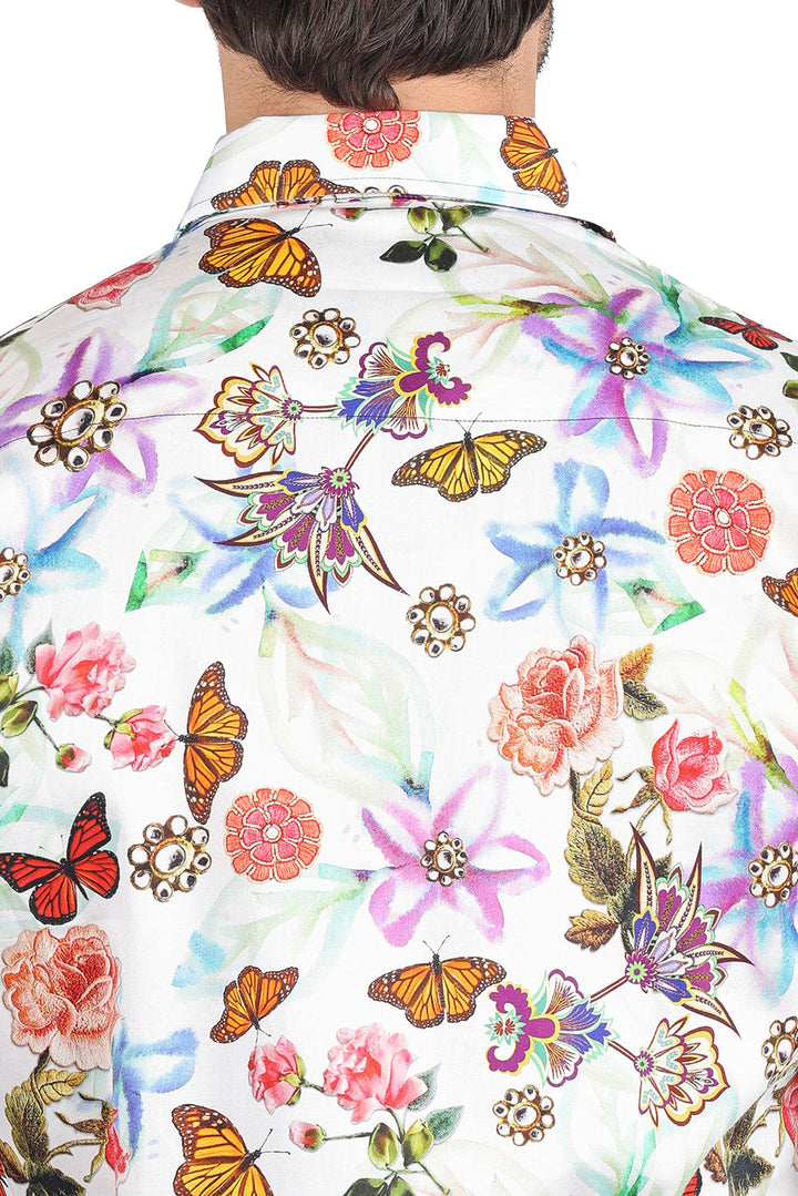 Barabas Long Sleeve Butterfly Print Men's Button Down Dress Shirts 2SA03 Multicolor