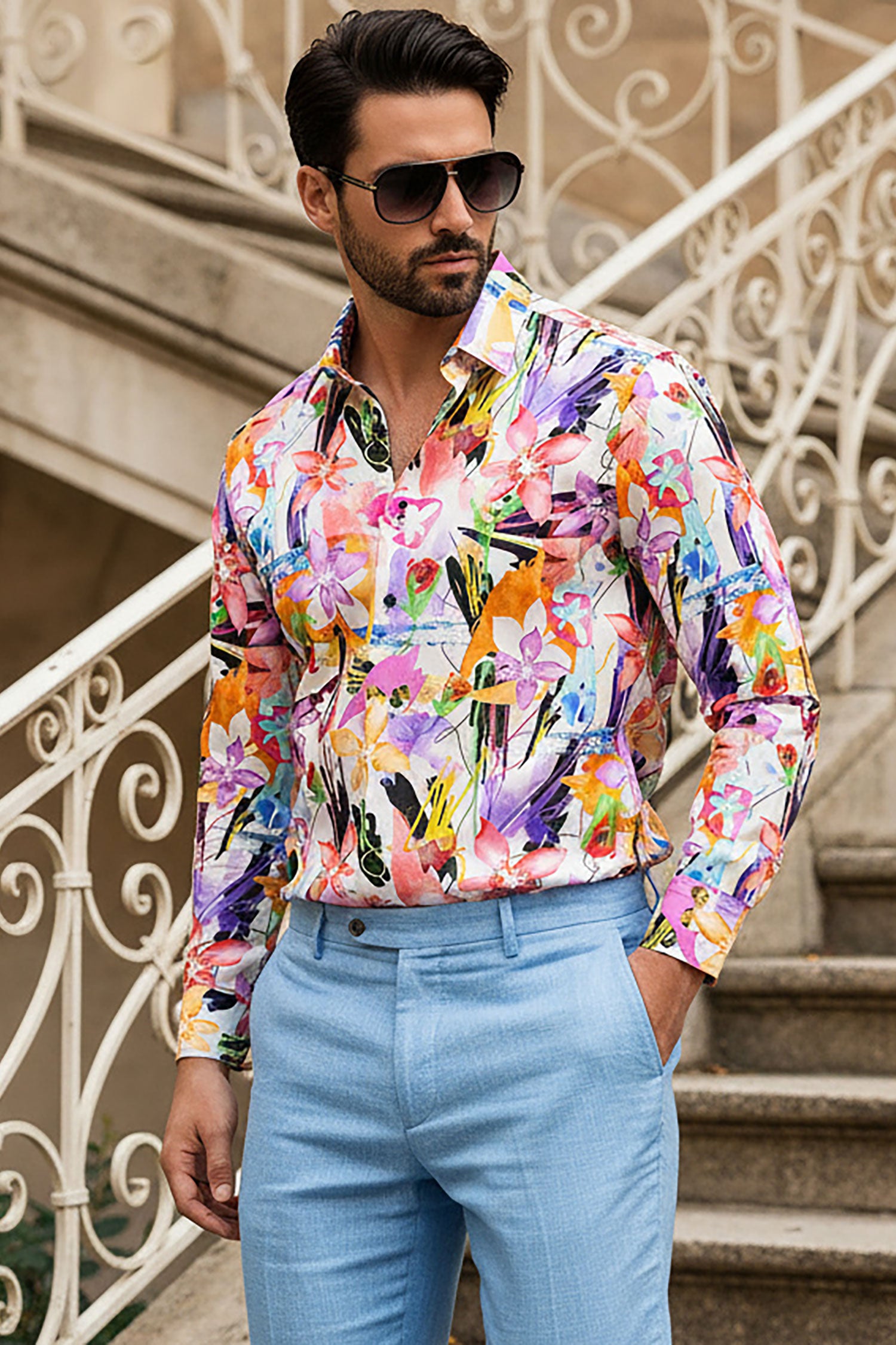 Barabas Long Sleeve Floral Lily Men's Button Down Dress Shirts 2SA04 Multi
