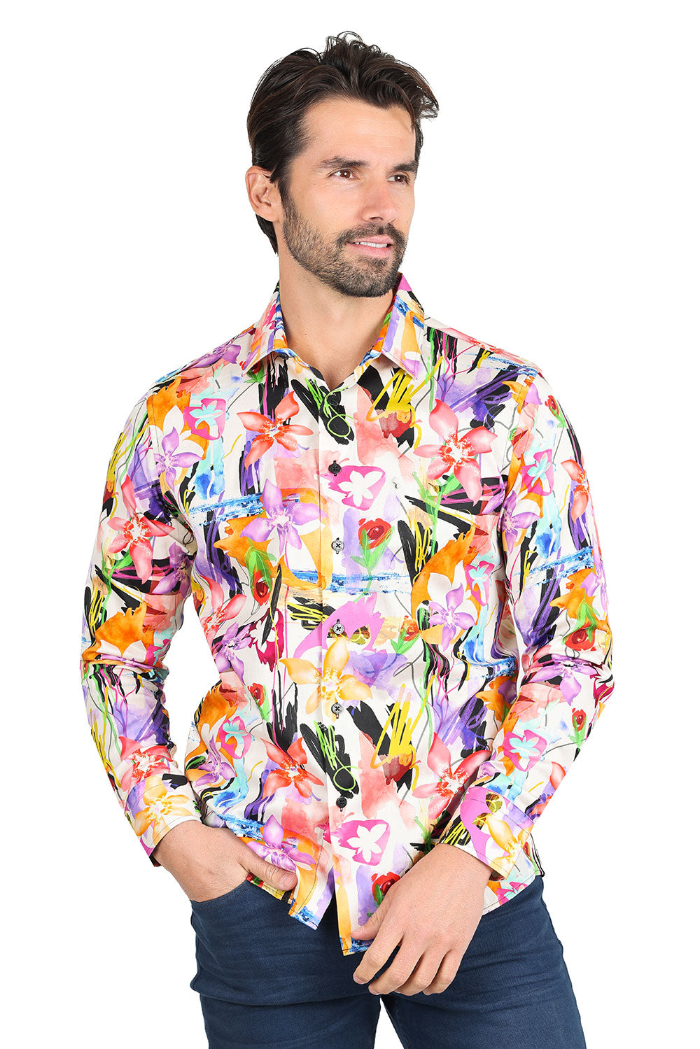 Barabas Long Sleeve Floral Lily Men's Button Down Dress Shirts 2SA04 Multi