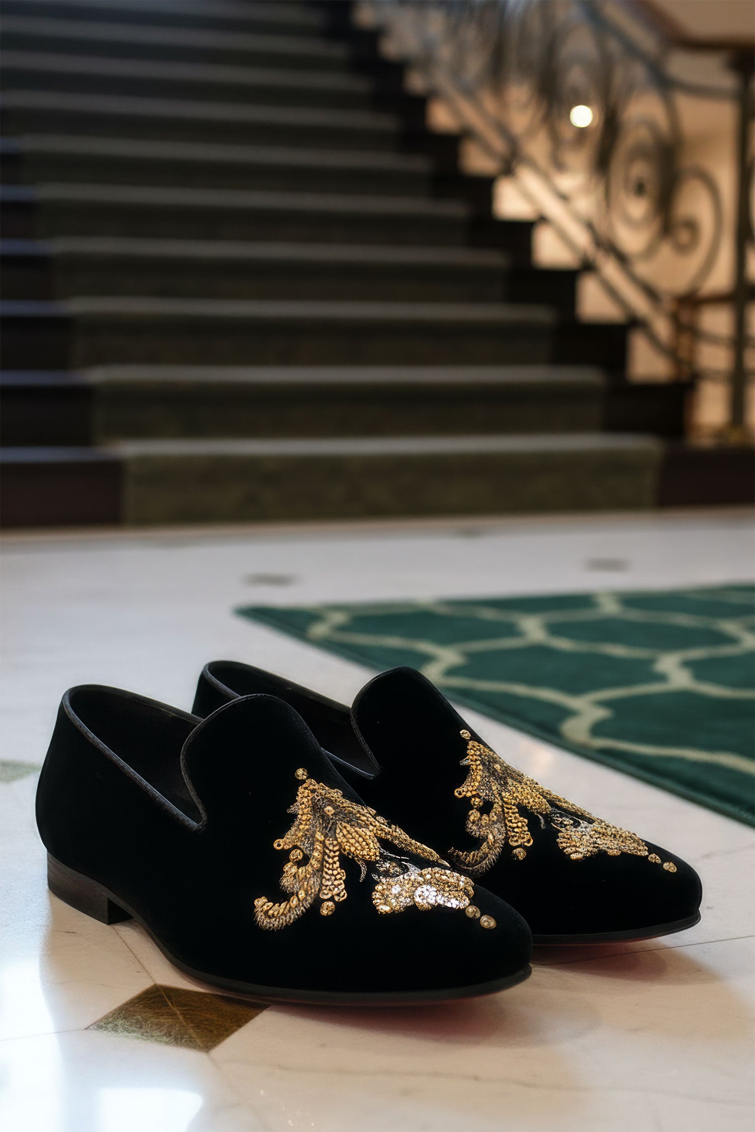 Barabas Men's Sequin Velvet Design Slip On Loafer Shoes 2SHR2 Black Black Gold