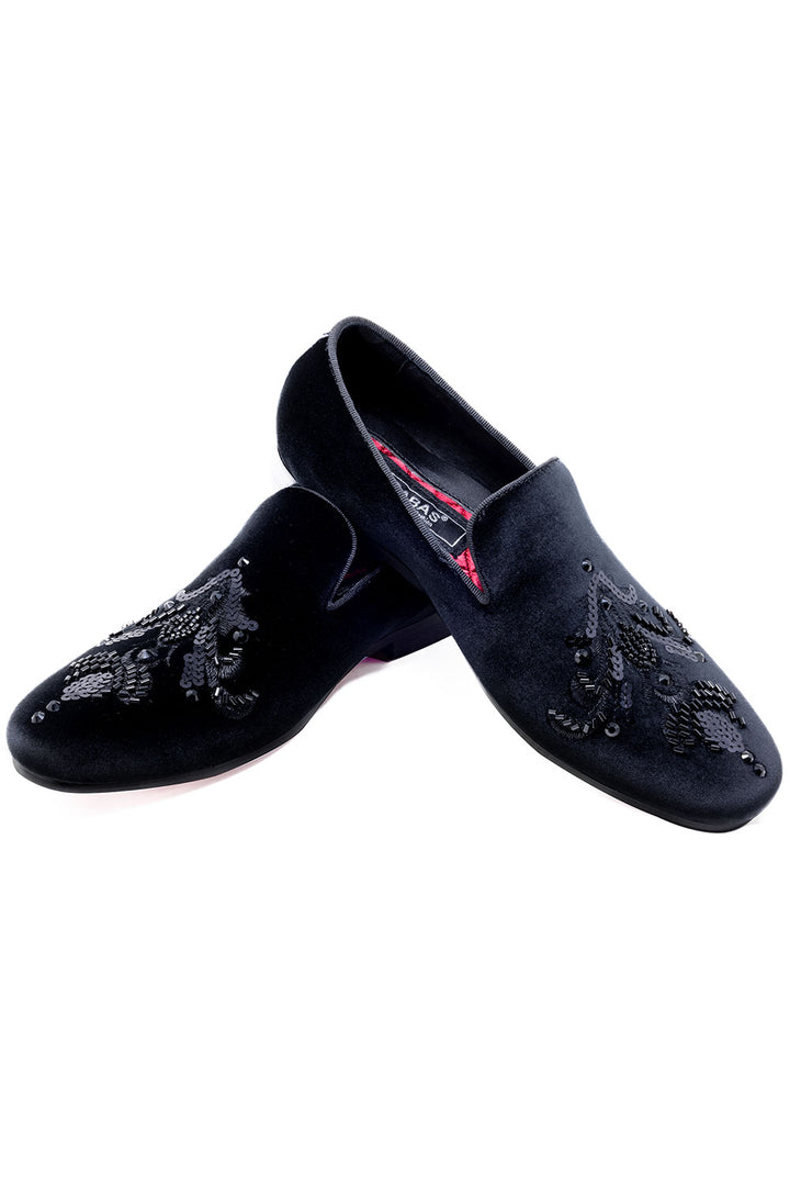 Barabas Men's Sequin Velvet Design Slip On Loafer Shoes 2SHR2 Black Black