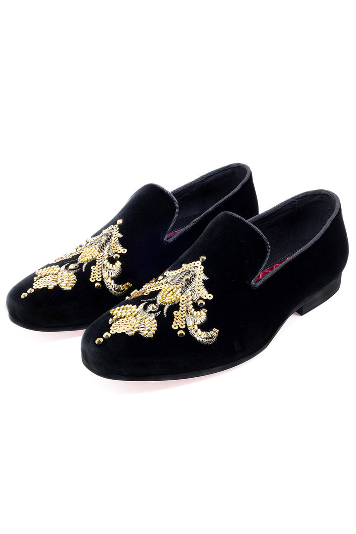 Barabas Men's Sequin Velvet Design Slip On Loafer Shoes 2SHR2 Black Gold