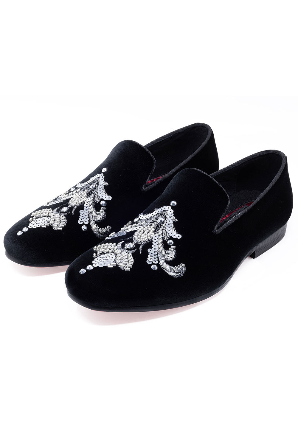 Barabas Men's Sequin Velvet Design Slip On Loafer Shoes 2SHR2 Black Silver