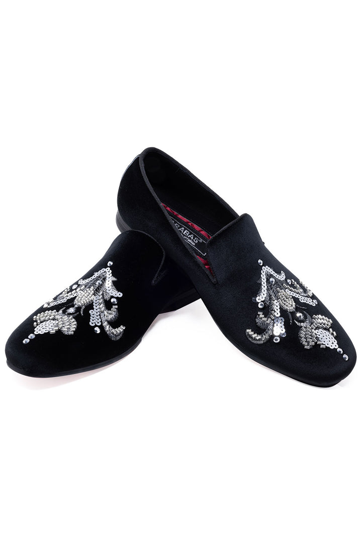 Barabas Men's Sequin Velvet Design Slip On Loafer Shoes 2SHR2 Black Silver