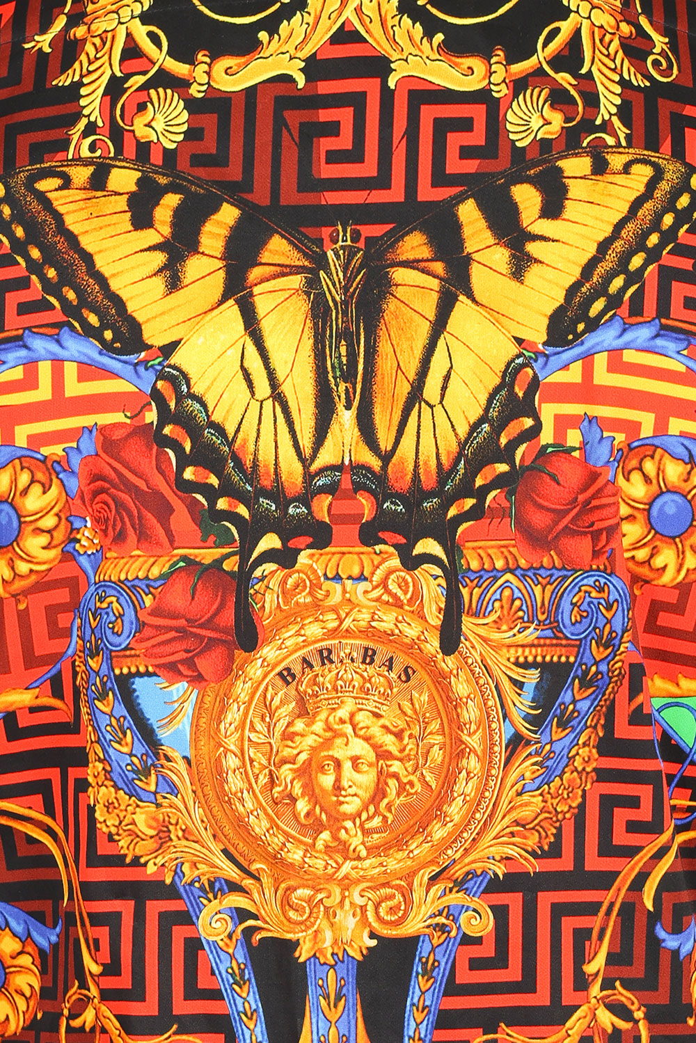 Barabas Men's Medusa Floral Baroque Butterfly Greek Shirt 2SP223 Red