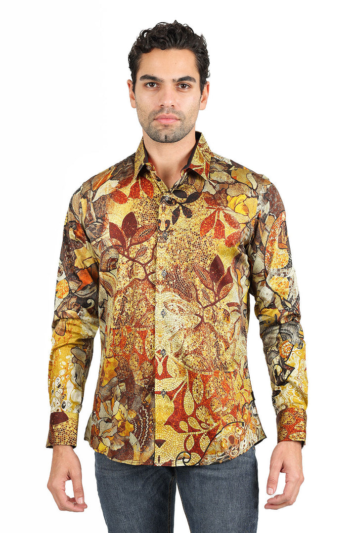 BARABAS men's Peacock Abstract printed long sleeve shirts 2SP31