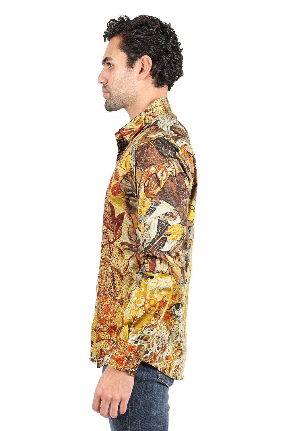 BARABAS men's Peacock Abstract printed long sleeve shirts 2SP31