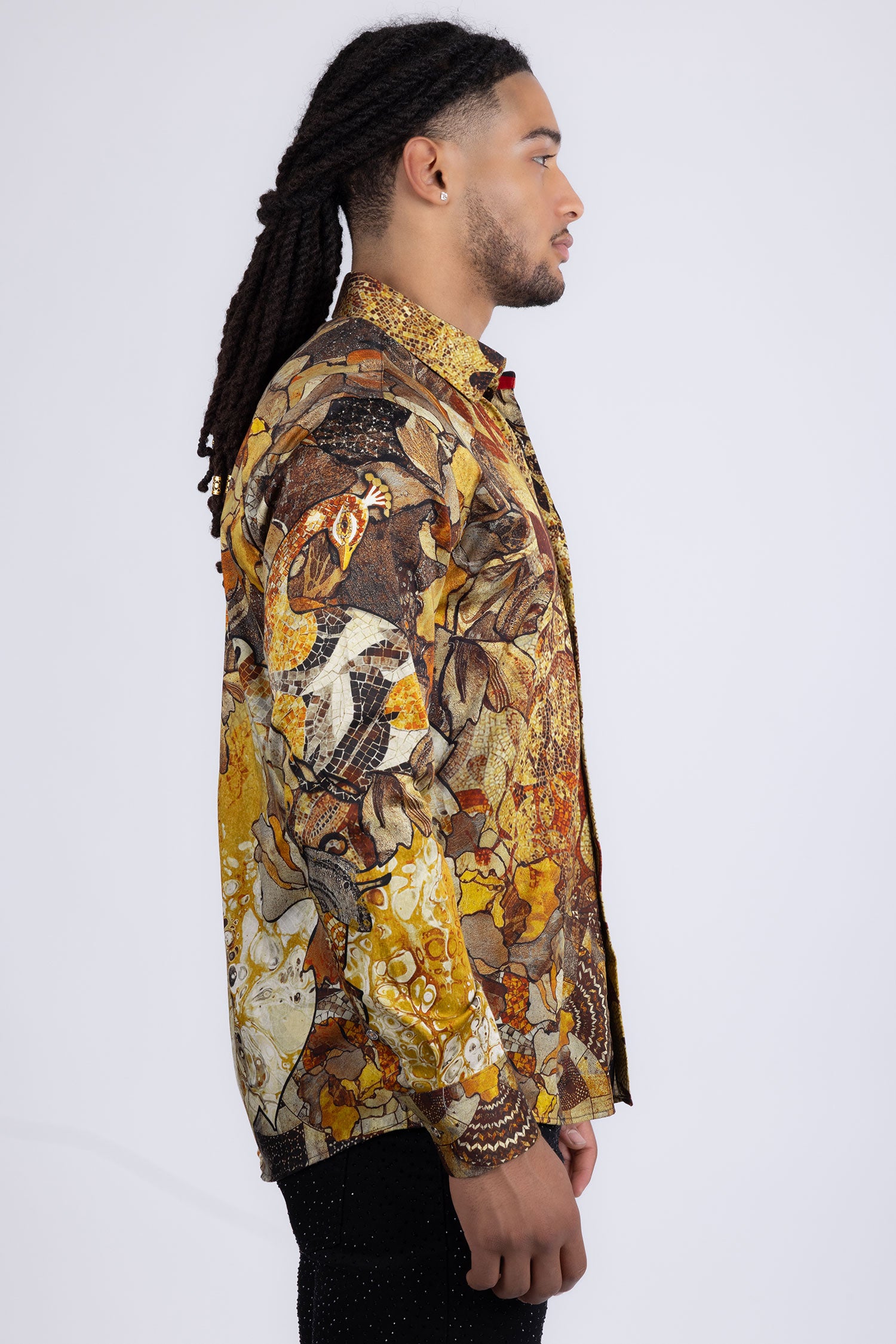 Barabas men's Peacock Abstract printed long sleeve shirts 2SP31 Brown