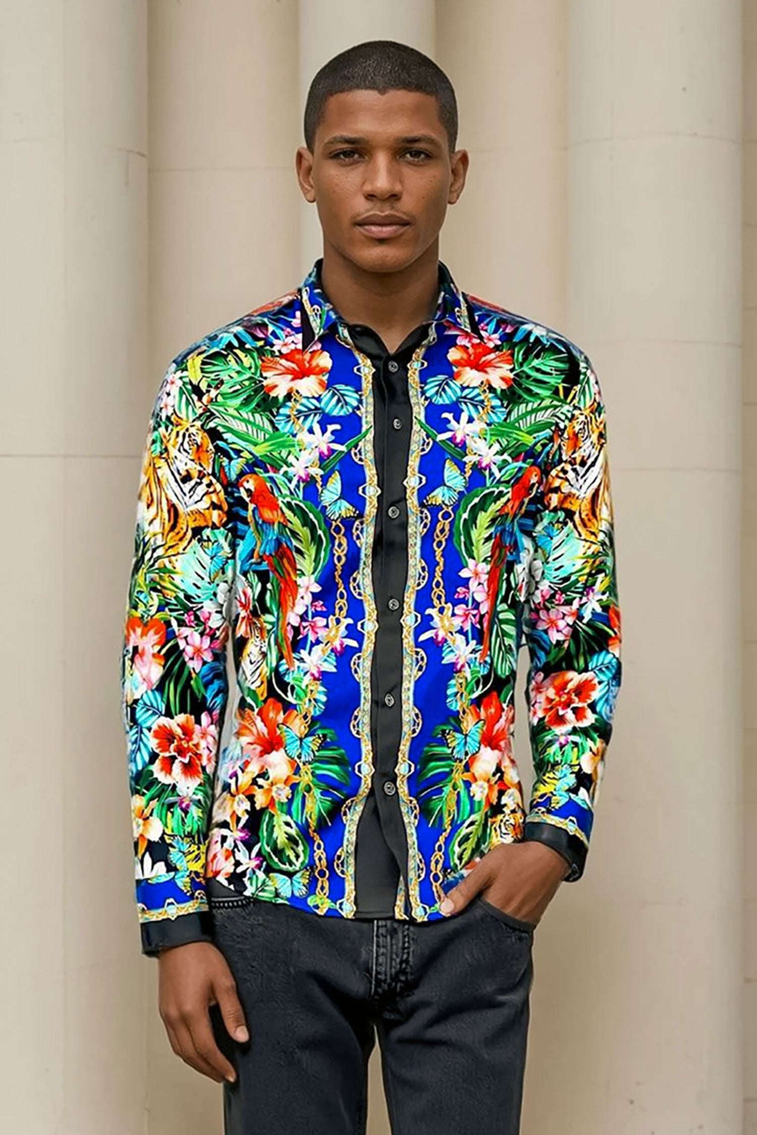 Barabas Men's Tiger Parrot Floral Button Down Dress Shirts 2SP37