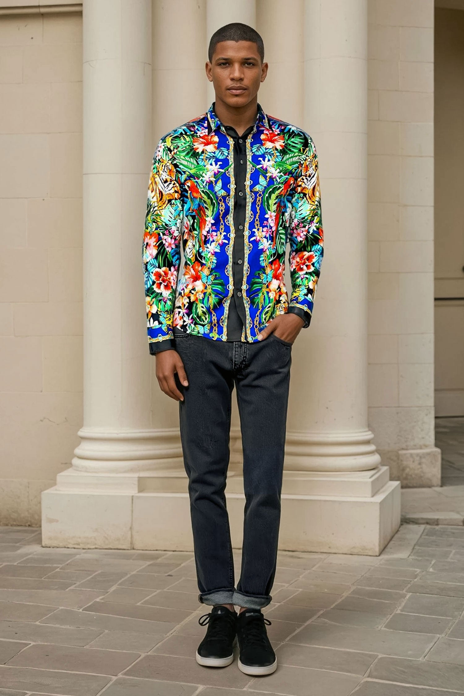 Barabas Men's Tiger Parrot Floral Button Down Dress Shirts 2SP37