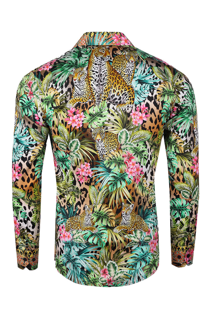 Barabas Long Sleeve Leopard and Leaf Men's Button Down Dress Shirts 2SP43 Multicolor