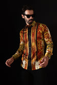 BARABAS Men's Rhinestone Angles Greek Pattern Crown Shirts 2SPR28