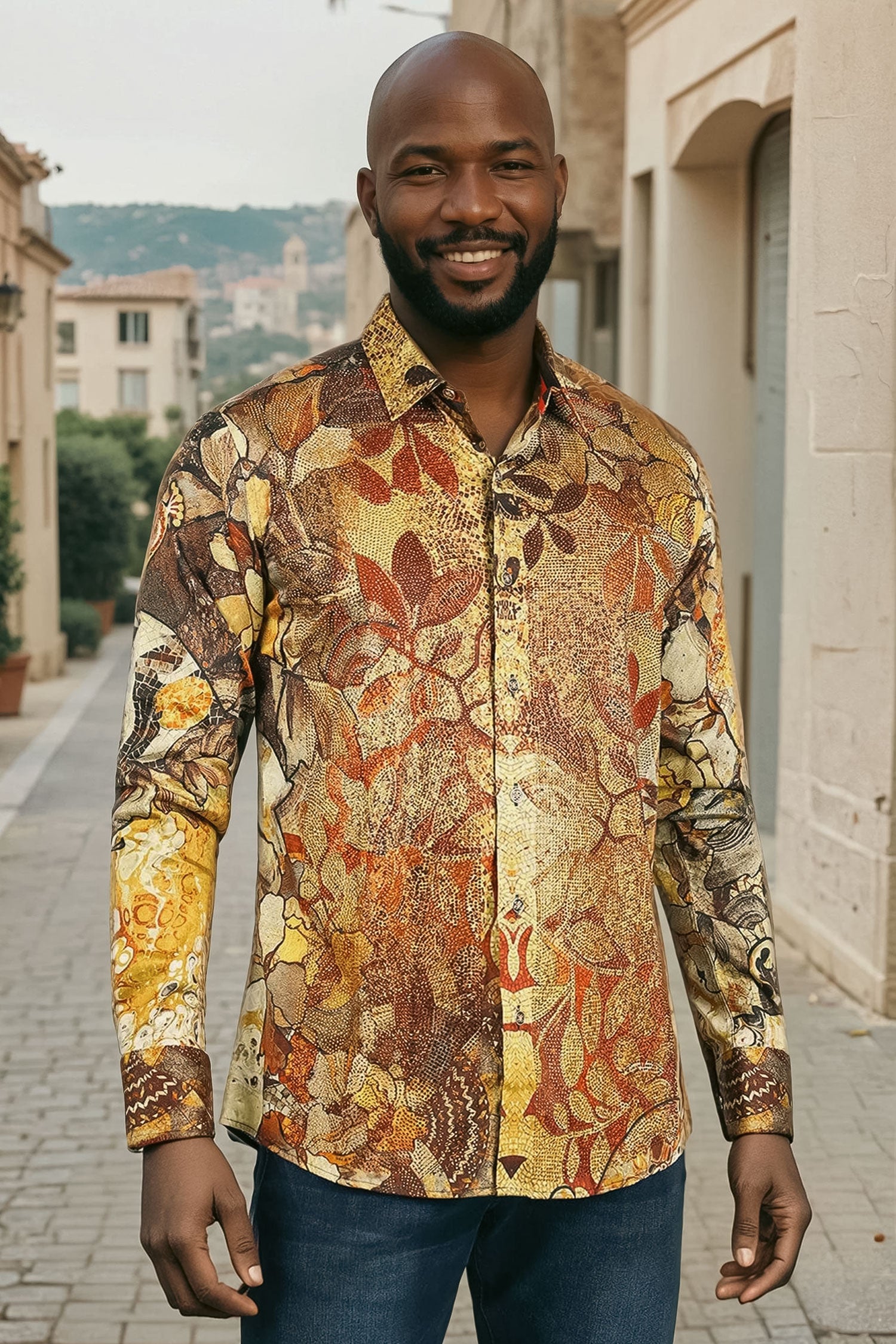 BARABAS men's Peacock Abstract printed long sleeve shirts 2SPR31