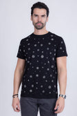 Barabas Men's Diamond Round Shape Stones Prints Graphic Shirts 2STR4 Black Silver