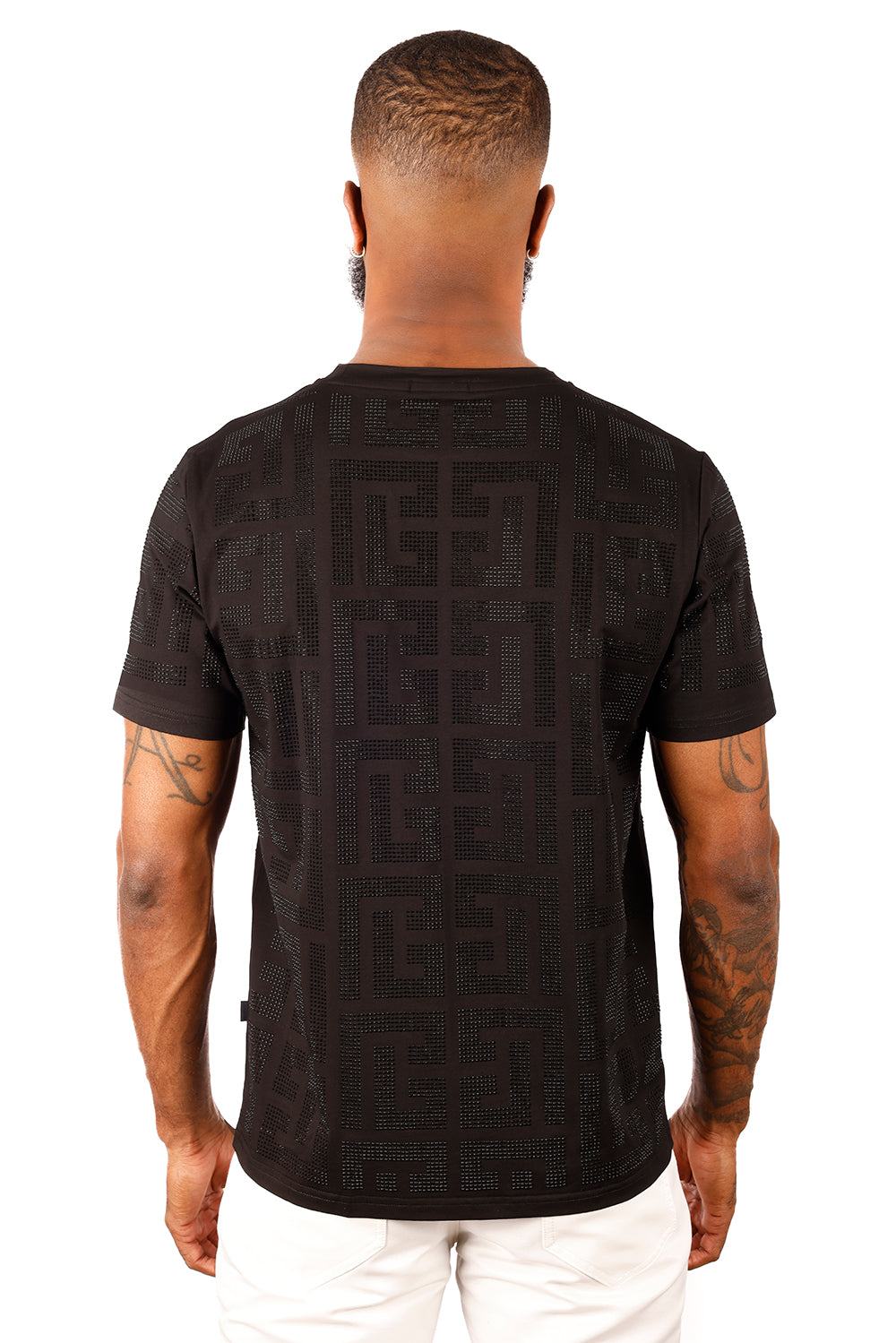 BARABAS Men's Greek Key Pattern Crew Neck T-Shirt 2STR7 Black