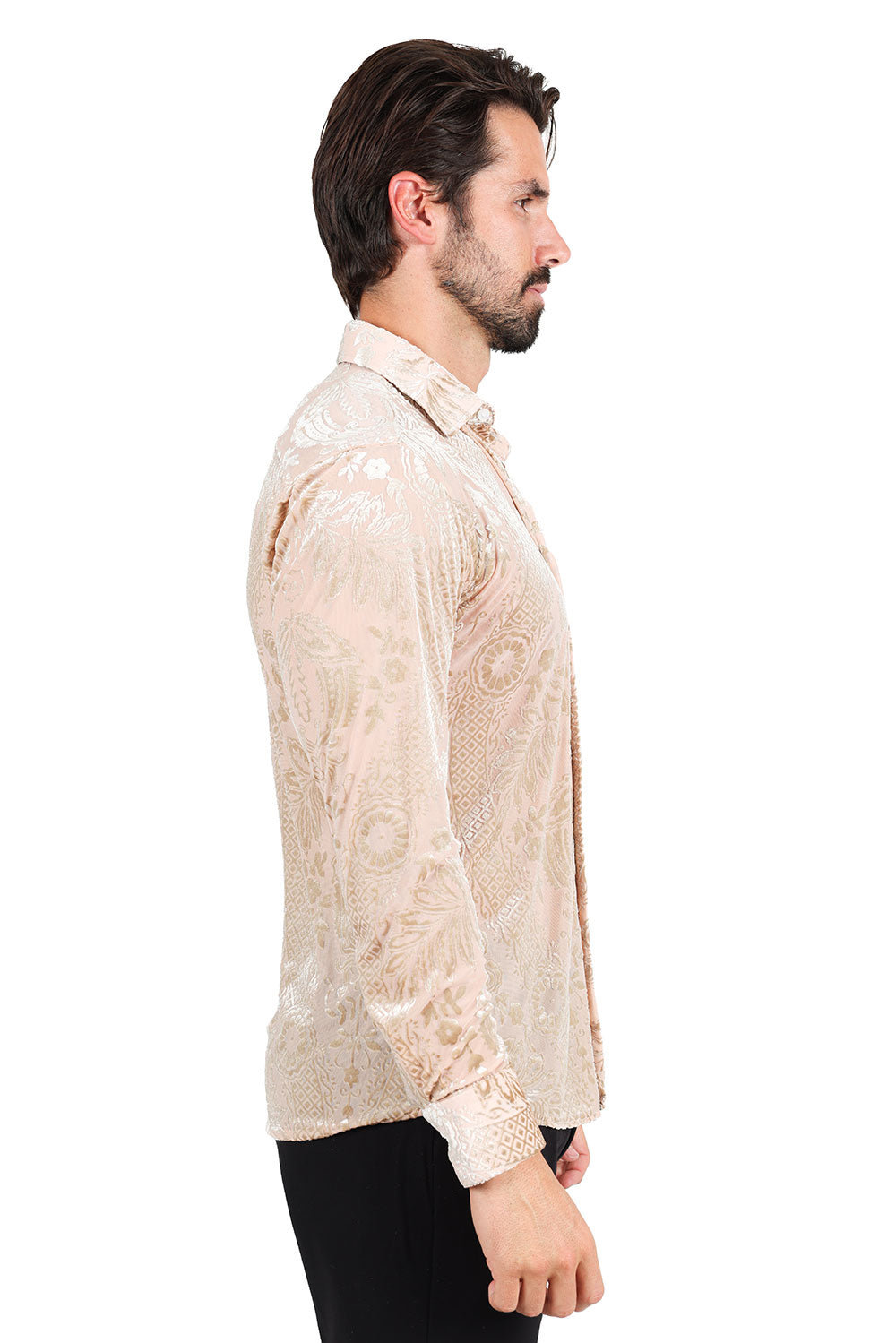 BARABAS Men's Floral Paisley See Through Long Sleeve Shirt 2SVL02 Cream