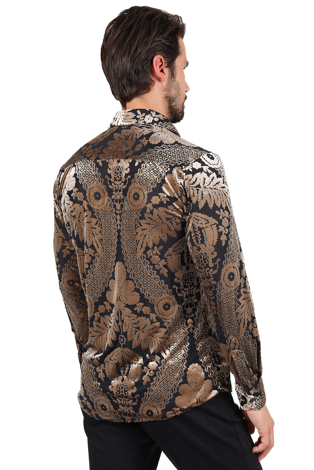 BARABAS Men's Floral Paisley See Through Long Sleeve Shirt 2SVL02 Gold