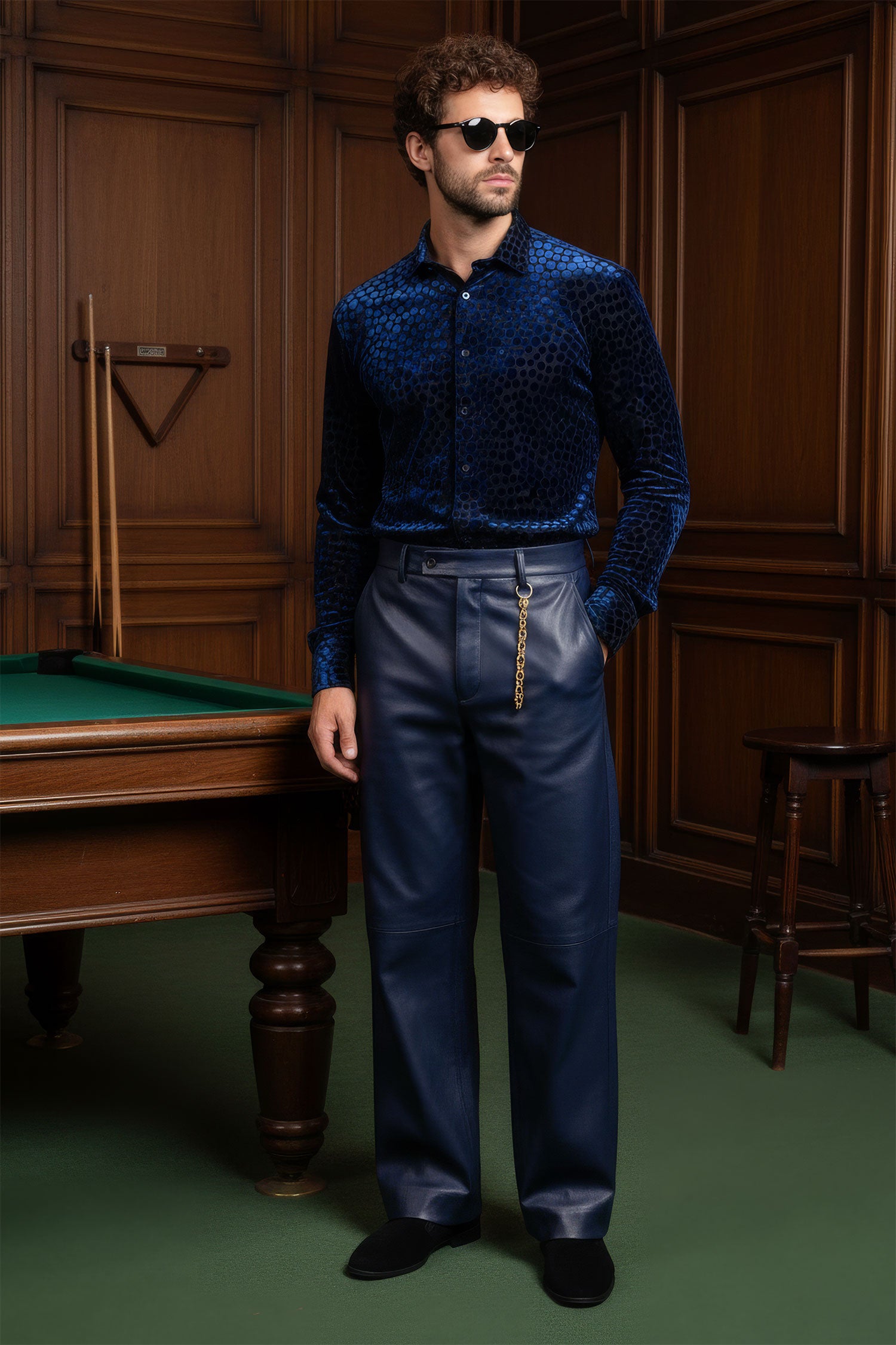 BARABAS Men's Polka Dotted See Through Long Sleeve Shirt 2SVL11 Navy
