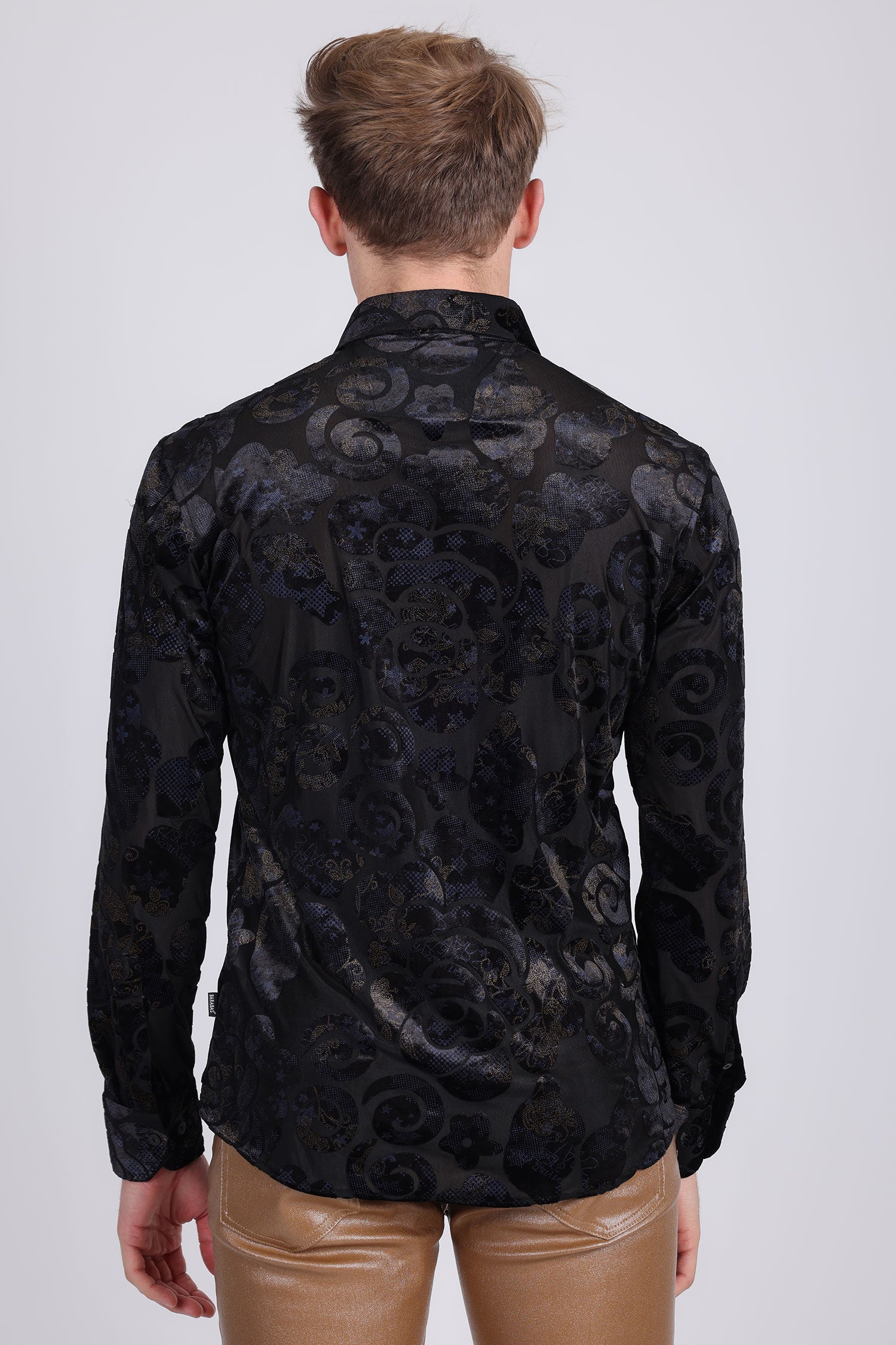 BARABAS Men's See Through Floral Long Sleeve Button Down Shirt 2SVL14 Black