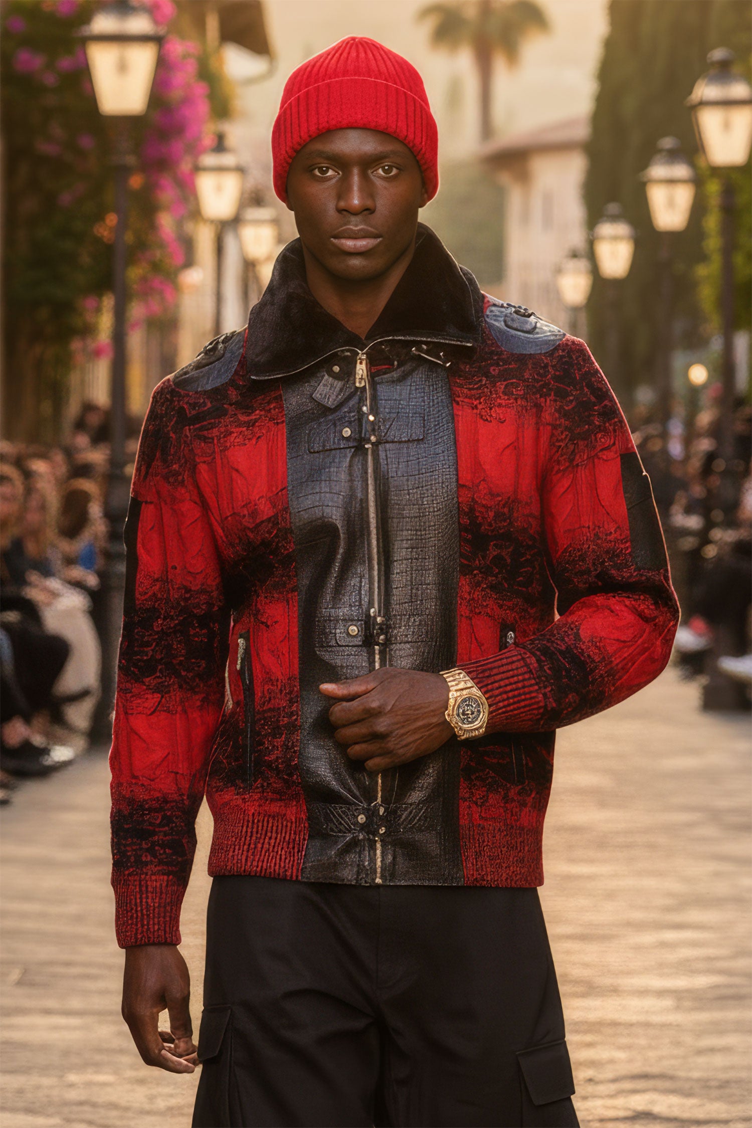 Barabas Men's Zipper Stand collar Animal Print Winter Jacket 2SWZ1 Red