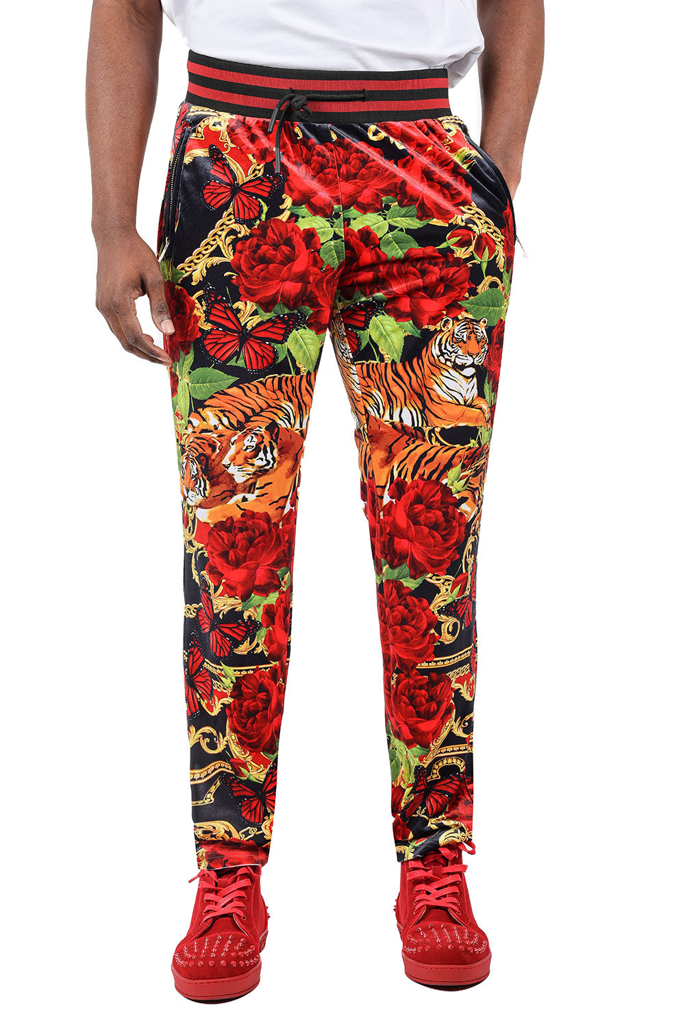 BARABAS Men's Tiger Floral Baroque Design Jogger Pants 2TPP20 Multi