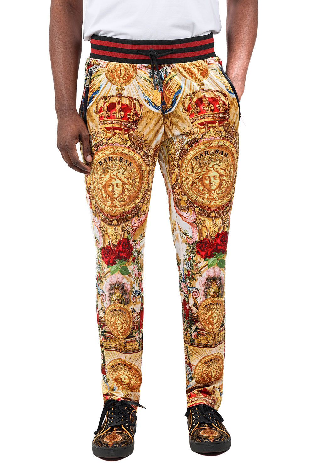 BARABAS Men's Medusa Floral Crown design Joggers 2TPP21 Gold