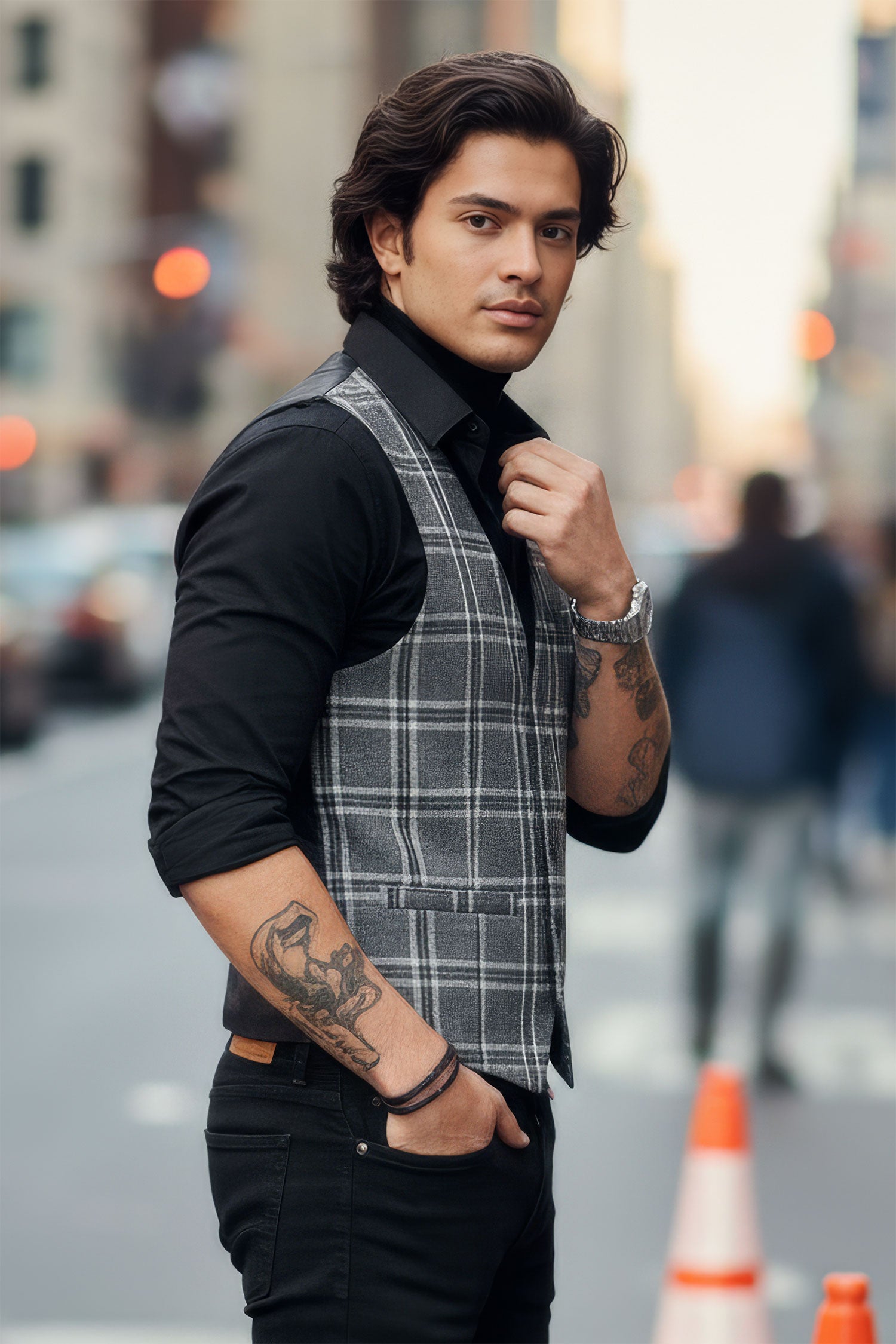 Barabas Men's Checkered Plaid Gold Silver Dress vest 2VP187 Silver Grey