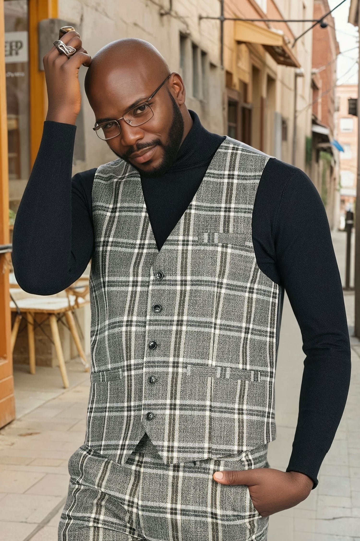Barabas Men's Checkered Plaid Gold Silver Dress vest 2VP187 Gold Grey